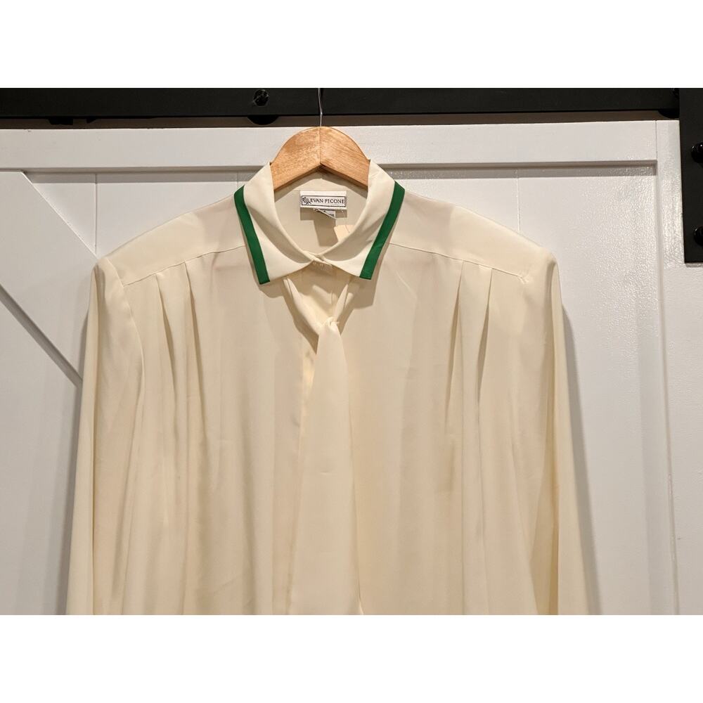 Vtg Evan Picone Lord & Taylor Cream Silky Blouse Shoulder Pads Bow Sz 16 NWT - Picture 2 of 11